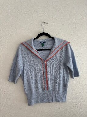 NONAME CASHMERE 002 Blue Sailor Collar 100% Cashmere Knit Short Sleeve Sweater